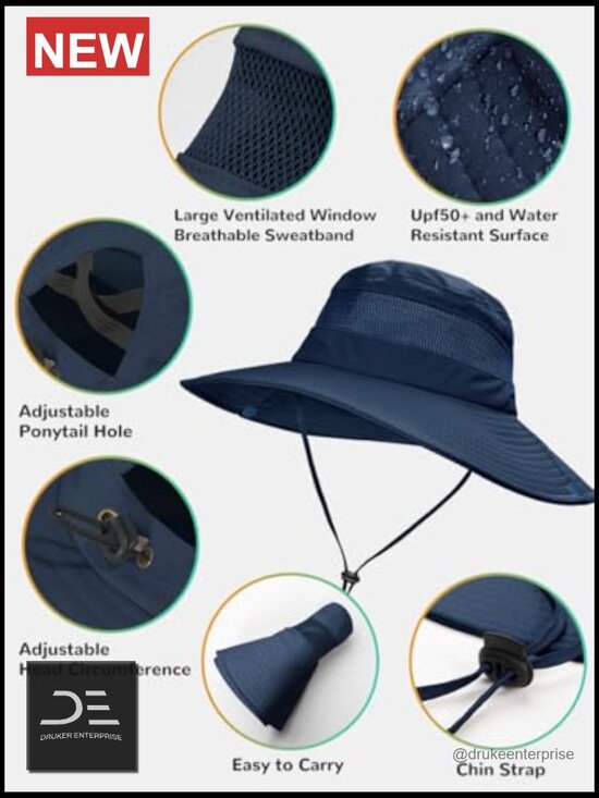 UPF 50+ Waterproof Sun Hat with Ponytail Hole Hiking Safari Bucket Hat main image 2